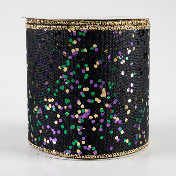 4  Sprinkled Hex Glitter Ribbon: Mardi Gras on Black (10 Yards) Online