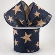 4  Large Stars Faux Burlap Ribbon: Navy & Beige (10 Yards) Fashion