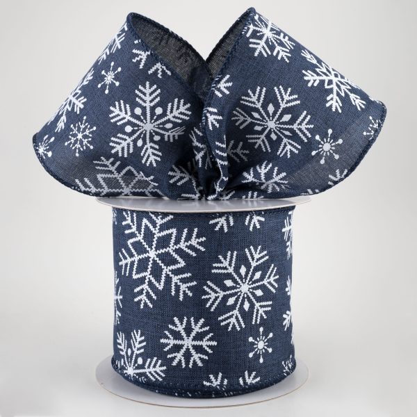 4  Snowflakes Ribbon: Navy Blue (10 Yards) Supply