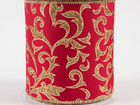 4  Acanthus Leaf Ribbon: Red & Gold (10 Yards) Fashion