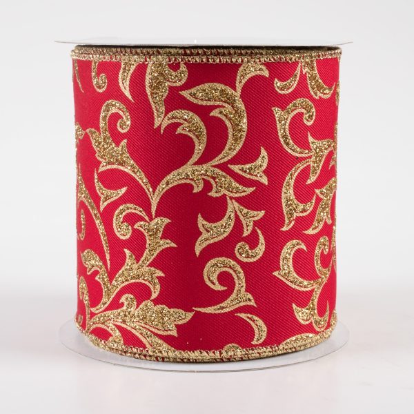 4  Acanthus Leaf Ribbon: Red & Gold (10 Yards) Fashion