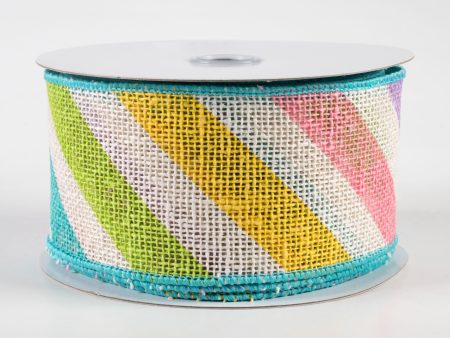 2.5  Large Diagonal Stripe Ribbon: Pastels (10 Yards) Online Hot Sale