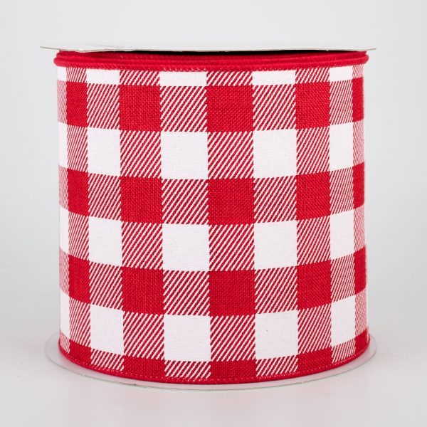 4  Printed Plaid Check Ribbon: Red & White (10 Yards) For Cheap