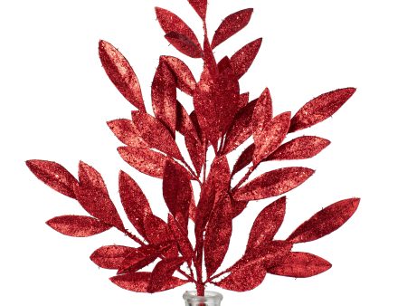 23  Tinsel Glitter Bay Leaf Spray: Red For Sale