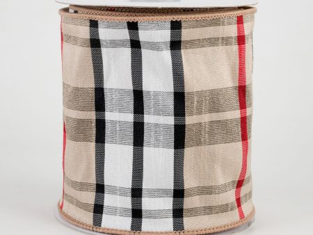 4  Plaid Faux Dupioni Ribbon: Black, White, Tan, Red (10 Yards) Discount