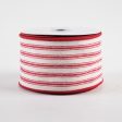 2.5  Ticking Stripe Ribbon: Ivory & Dark Red (10 Yards) Discount