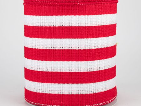 4  Vertical Stripe Faux Burlap Ribbon: Red & White (10 Yards) Fashion