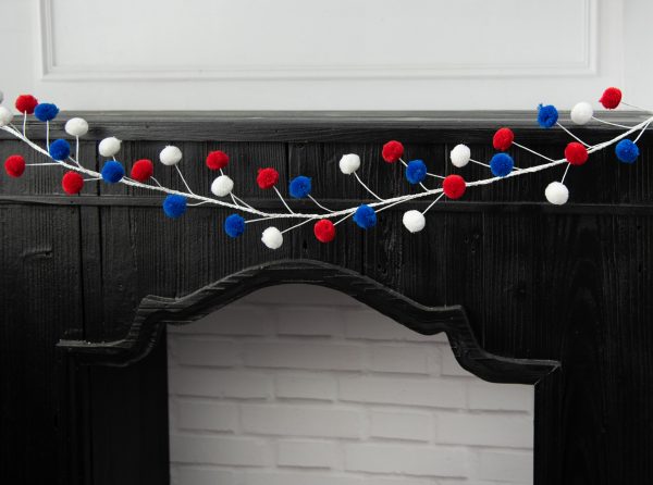 5  Pom Pom Wire Garland: Red, White & Blue For Sale