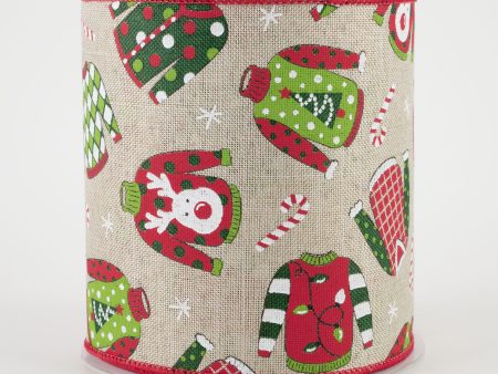 4  Ugly Christmas Sweaters Ribbon: Light Natural (10 Yards) on Sale