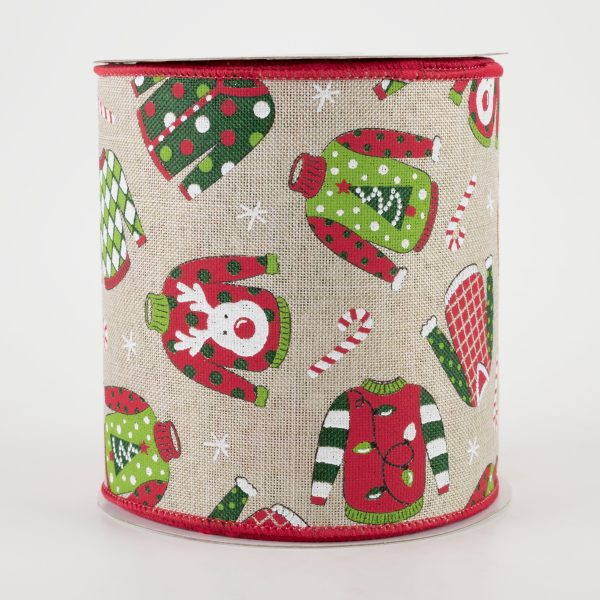 4  Ugly Christmas Sweaters Ribbon: Light Natural (10 Yards) on Sale