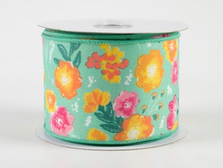 2.5  Soft Florals Ribbon: Mint Green (10 Yards) Fashion