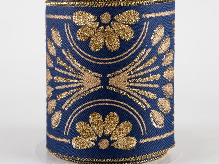 4  Bold Glittered Art Deco Ribbon: Navy Blue (10 Yards) For Cheap