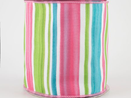 4  Multi Width Horizontal Stripe Ribbon: White, Pink, Ice Blue, Green (10 Yards) on Sale