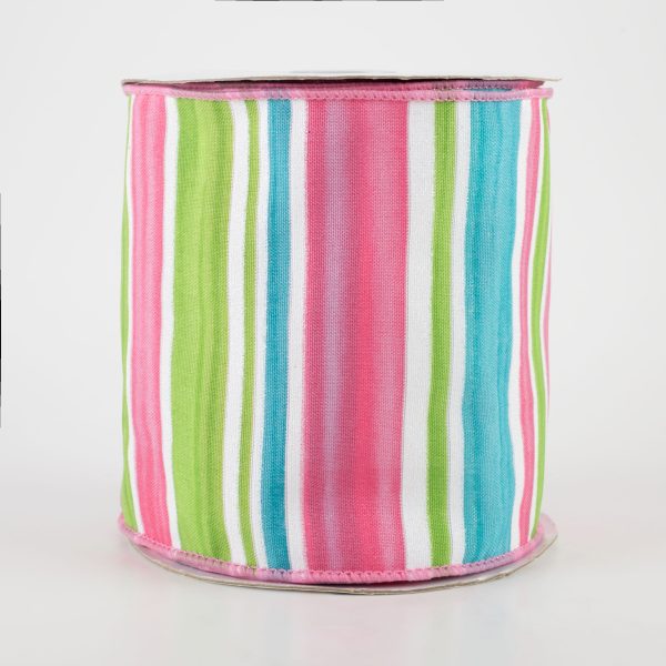 4  Multi Width Horizontal Stripe Ribbon: White, Pink, Ice Blue, Green (10 Yards) on Sale