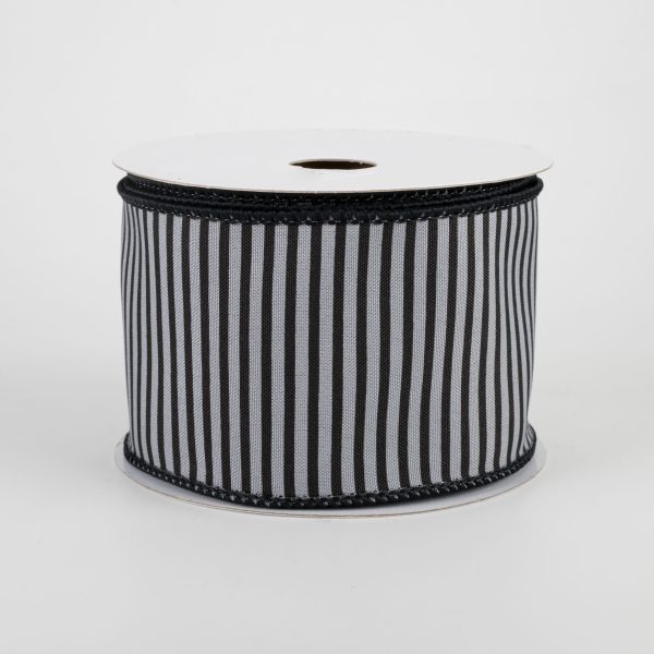 2.5  Horizontal Thin Stripes Ribbon: Grey & Black (10 Yards) on Sale