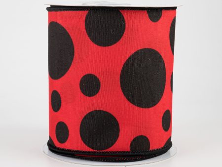 4  Giant Three Size Polka Dot Ribbon: Red & Black (10 Yards) Online now