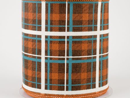 4  Printed Plaid Ribbon: Dark Brown, Dark Orange, Turquoise (10 Yards) Discount