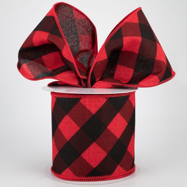 4  Bold Check Basketweave Ribbon: Red & Black (10 Yards) For Cheap