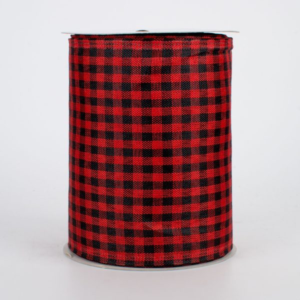 4  Gingham Check Wired Ribbon: Red & Black (10 Yards) on Sale