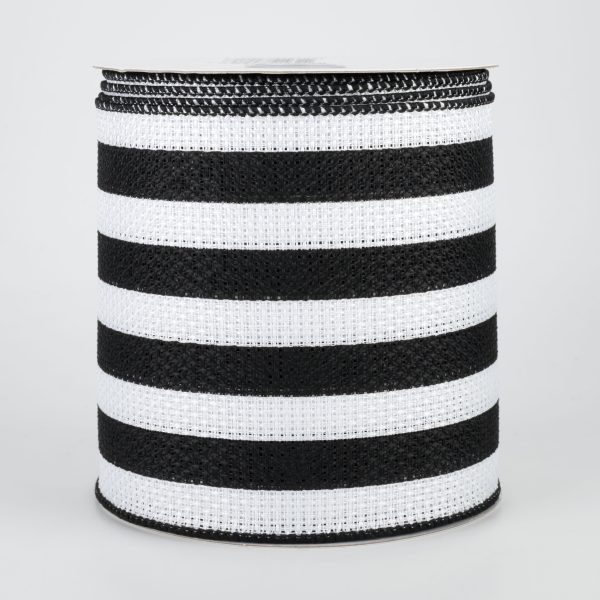 4  Vertical Stripe Faux Burlap Ribbon: Black & White (10 Yards) Hot on Sale