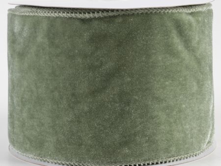 4  Deluxe Velvet Satin Backing Ribbon: Sage Green (10 Yards) For Sale