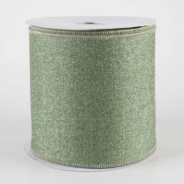 4  Fine Glitter on Royal Ribbon: Sage Green (10 Yards) Supply