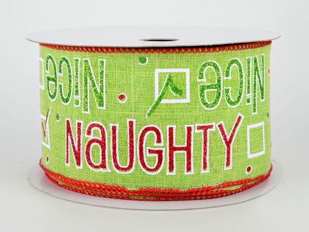 2.5  Naughty Or Nice Ribbon: Lime, Green, Red, White (10 Yards) Sale