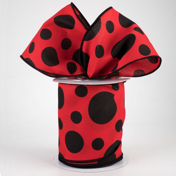 4  Giant Three Size Polka Dot Ribbon: Red & Black (10 Yards) Online now