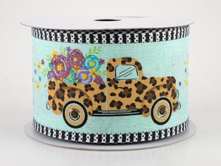 2.75  Leopard Flower Truck Stripe Edge Ribbon: Mint (10 Yards) Cheap