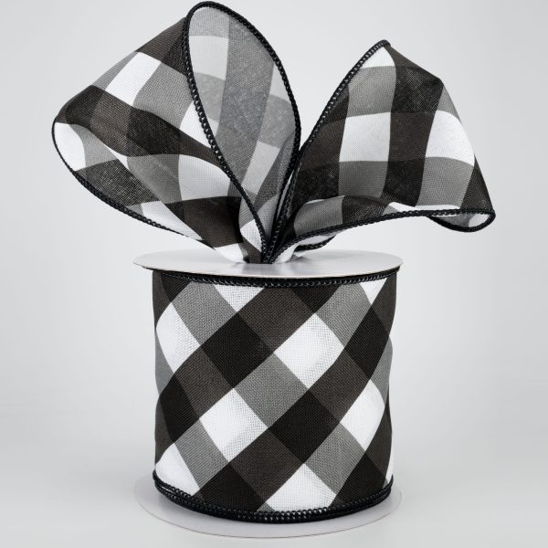 4  Bold Check Basketweave Ribbon: Black & White (10 Yards) Online now