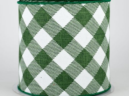 4  Diagonal Check Ribbon: Emerald Green & White (10 Yards) Fashion