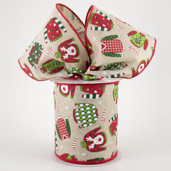 4  Ugly Christmas Sweaters Ribbon: Light Natural (10 Yards) on Sale