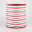 4  Slash Stripe Ticking Ribbon: White, Red, Green (10 Yards) For Sale