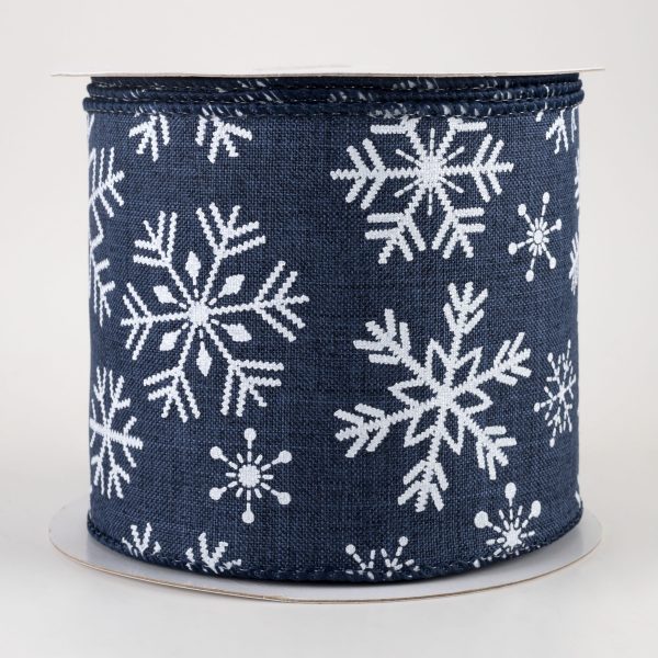 4  Snowflakes Ribbon: Navy Blue (10 Yards) Supply