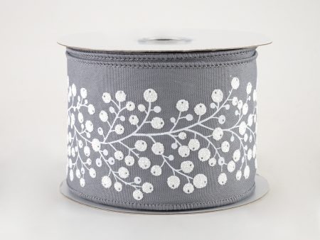 2.5  Snow Berry Ribbon: Grey & White (10 Yards) Cheap