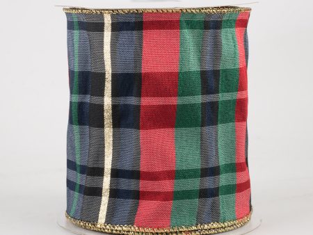 4  Plaid Faux Dupioni Ribbon: Navy, Red, Emerald, Black, Gold (10 Yards) For Discount