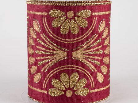 4  Bold Glittered Art Deco Ribbon: Wine Red Online now