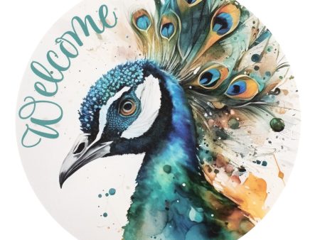 9.4  Round Waterproof Sign: Watercolor Peacock Hot on Sale