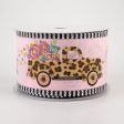 2.75  Leopard Flower Truck Stripe Edge Ribbon: Pink (10 Yards) Online