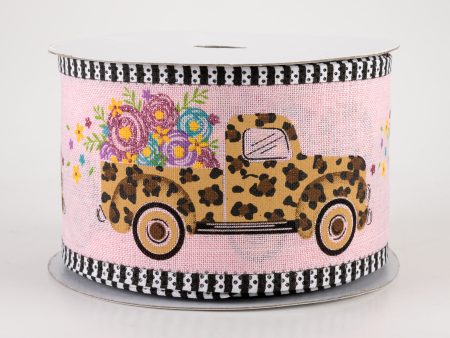 2.75  Leopard Flower Truck Stripe Edge Ribbon: Pink (10 Yards) Online