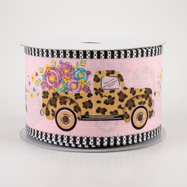 2.75  Leopard Flower Truck Stripe Edge Ribbon: Pink (10 Yards) Online