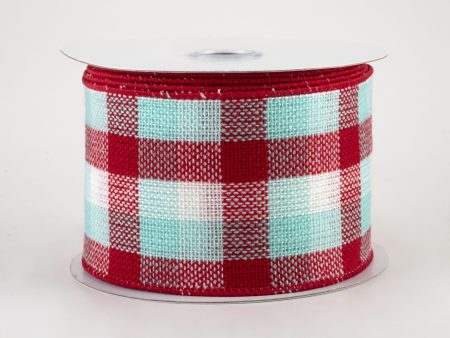 2.5  Woven Flannel Check Ribbon: Red, White, Ice Blue (10 Yards) For Cheap