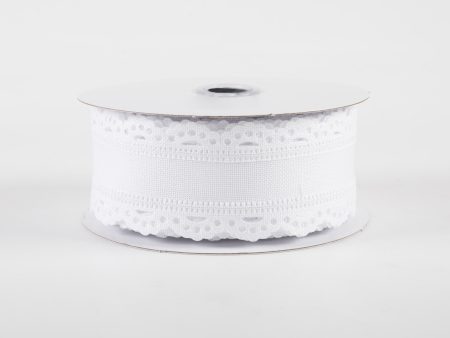 1.5  Scalloped Edge Ribbon: White (10 Yards) For Sale