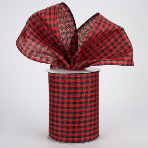 4  Gingham Check Wired Ribbon: Red & Black (10 Yards) on Sale