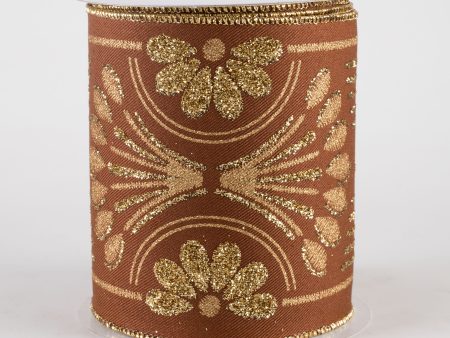 4  Bold Glittered Art Deco Ribbon: Brown (10 Yards) Hot on Sale