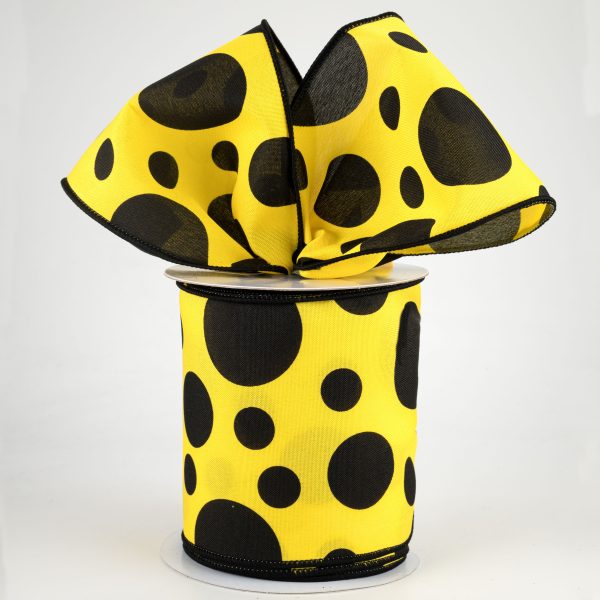 4  Giant Three Size Polka Dot Ribbon: Yellow & Black (10 Yards) Online Hot Sale