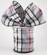 4  Plaid Faux Dupioni Ribbon: Grey, White, Black, Red (10 Yards) Online Sale