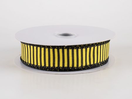 7 8  Horizontal Thin Stripes Ribbon: Yellow & Black (10 Yards) For Sale