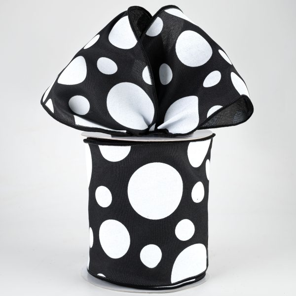 4  Giant Three Size Polka Dot Ribbon: Black & White (10 Yards) Hot on Sale