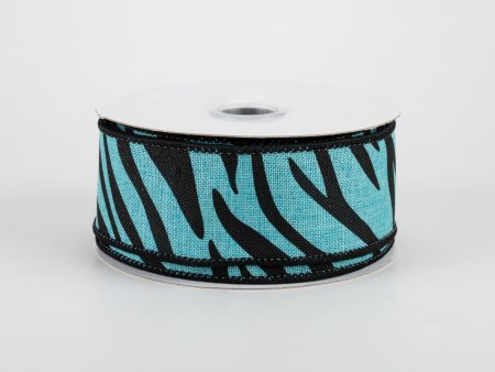 1.5  Animal Stripes Ribbon: Light Teal & Black (10 Yards) Fashion